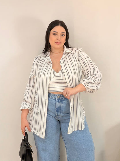 Conjunto Cropped e Camisa Listrado