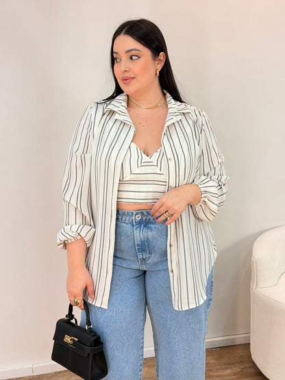 Conjunto Cropped e Camisa Listrado