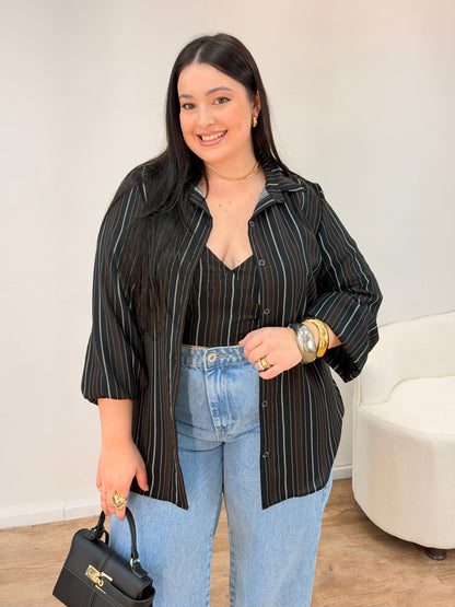 Conjunto Cropped e Camisa Listrado