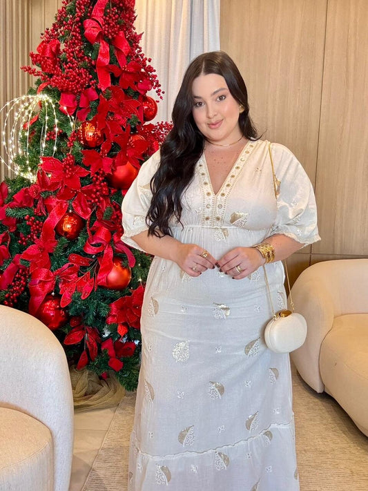 Vestido Longo Indiano com Manga