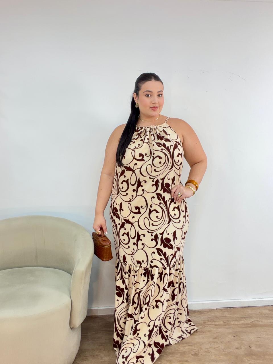 Vestido Frente Única Estampado em Tecido Duna