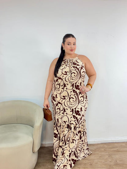 Vestido Frente Única Estampado em Tecido Duna