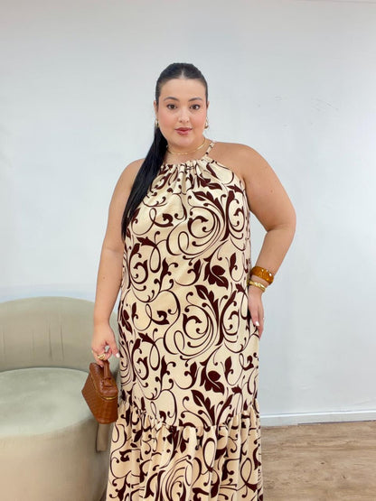 Vestido Frente Única Estampado em Tecido Duna