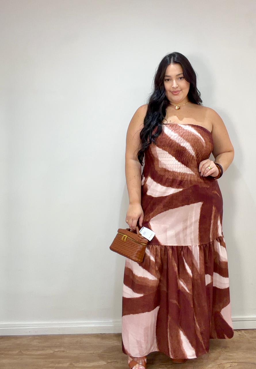Vestido Tomara que Caia em Crepe de Seda Outono