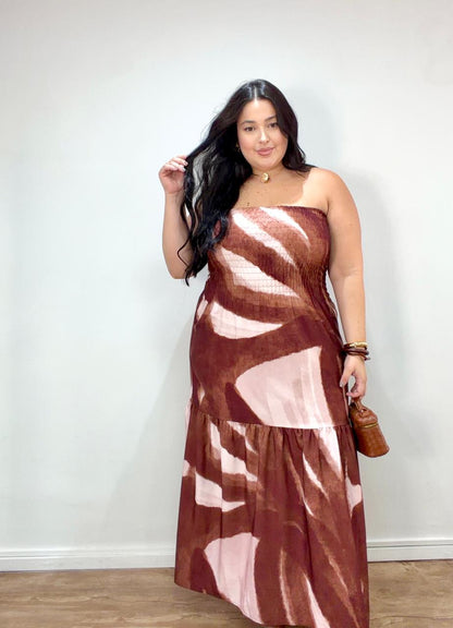 Vestido Tomara que Caia em Crepe de Seda Outono