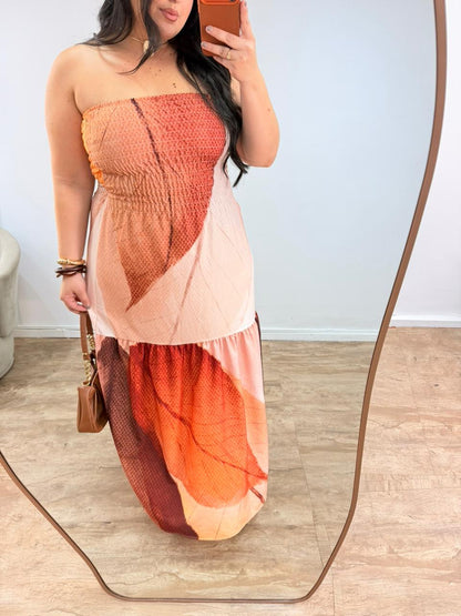 Vestido Tomara que Caia em Crepe de Seda Outono