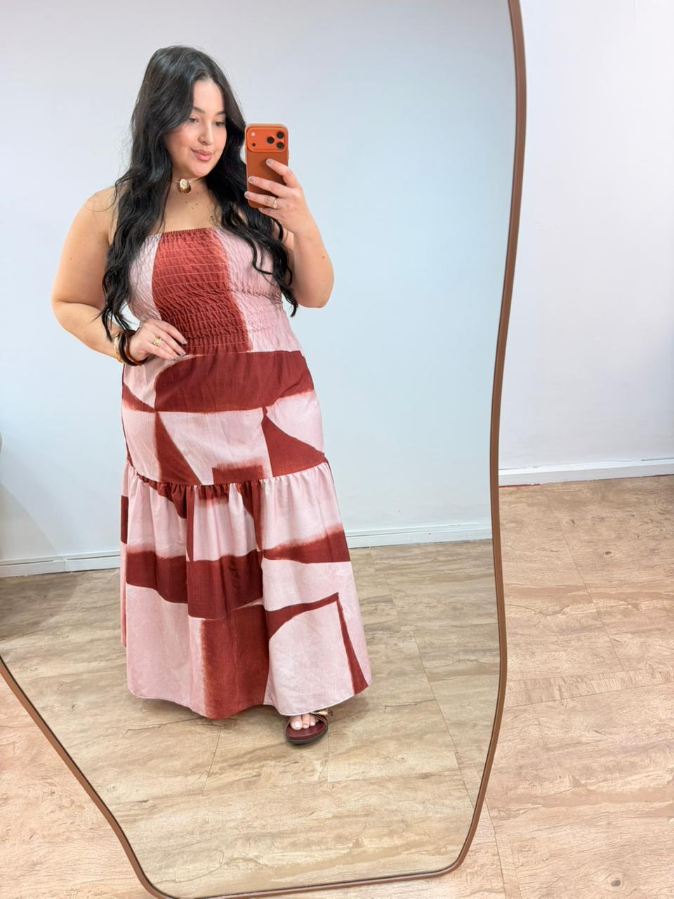 Vestido Tomara que Caia em Crepe de Seda Outono