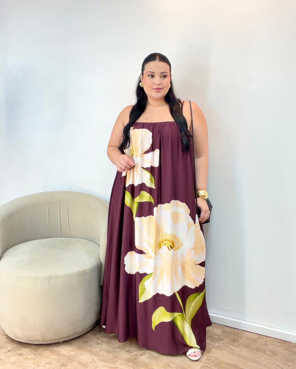 Vestido longo Alcinha Papoula Farm