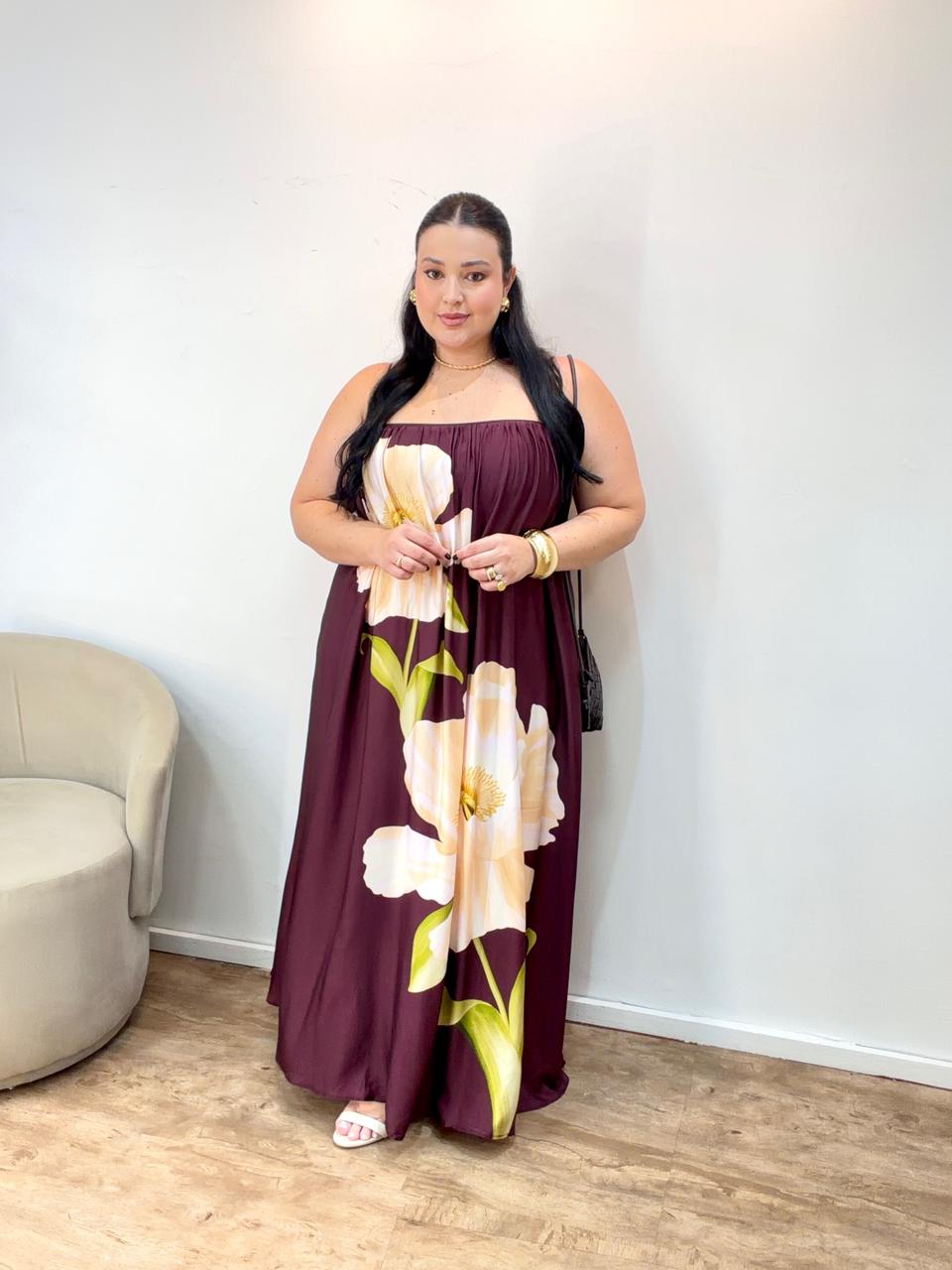 Vestido longo Alcinha Papoula Farm