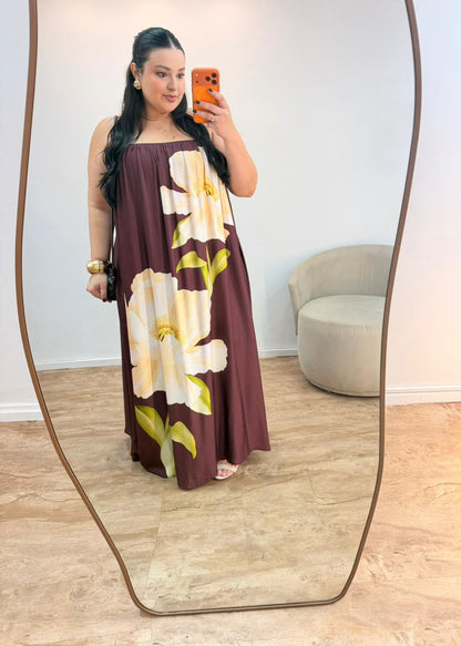 Vestido longo Alcinha Papoula Farm