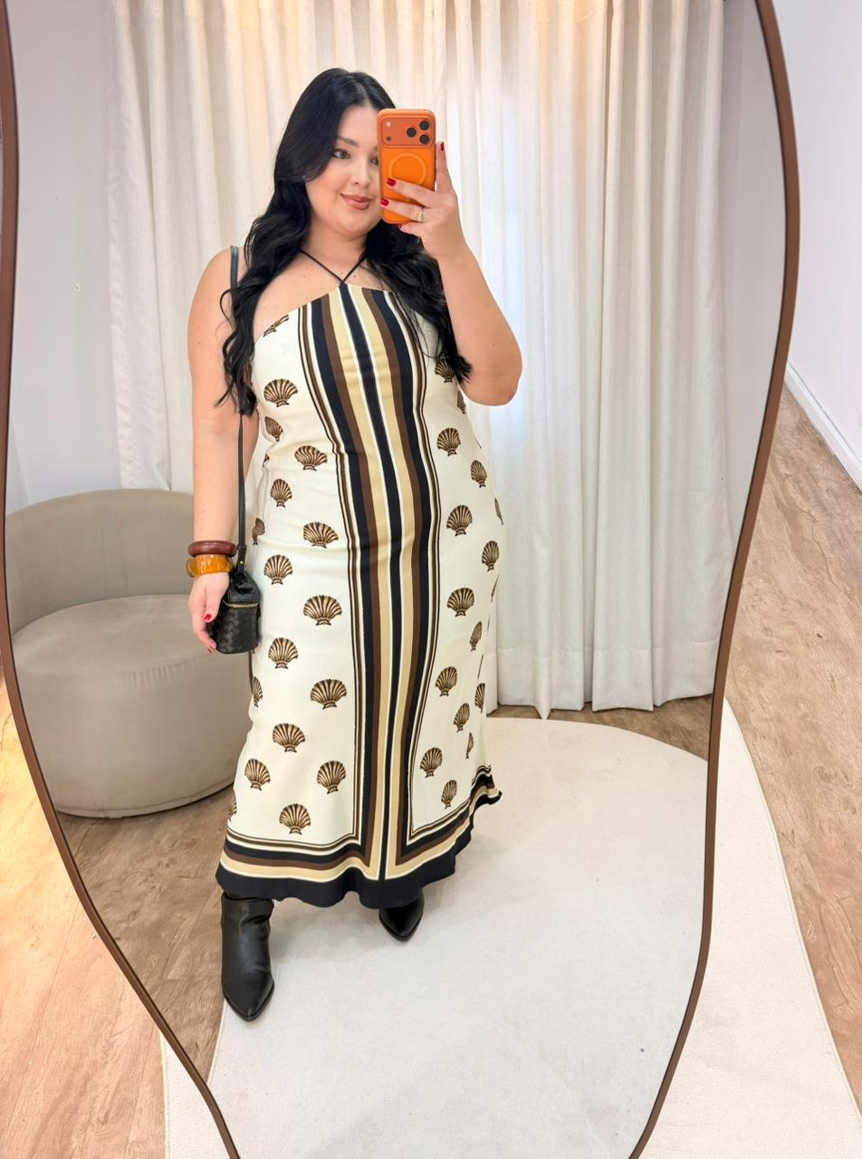 Vestido Longo Frente Única Estampado Conchita