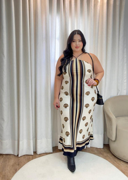 Vestido Longo Frente Única Estampado Conchita