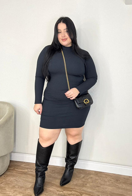 Vestido Manga Longa Canelado Térmico