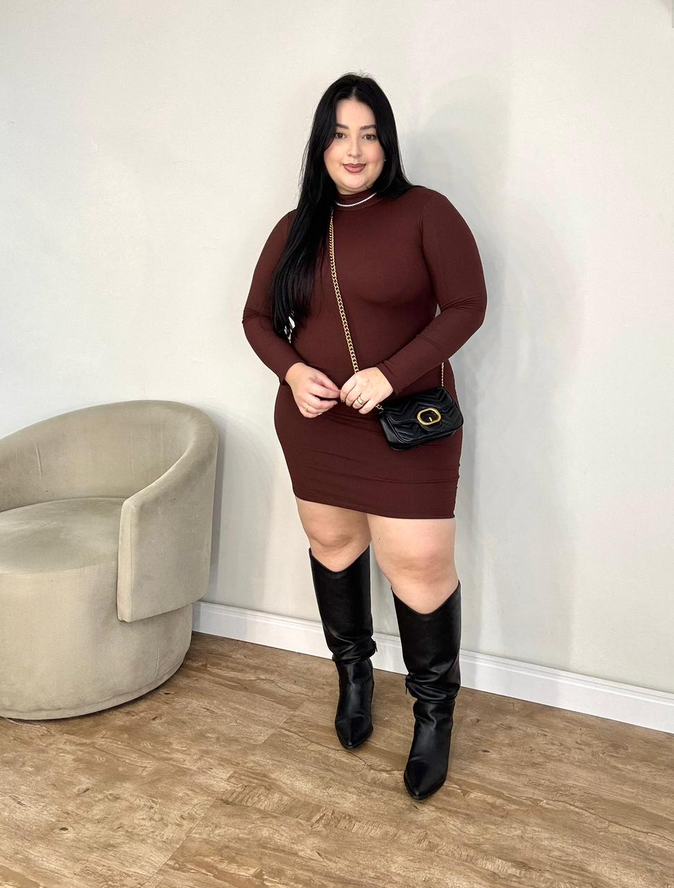 Vestido Manga Longa Canelado Térmico