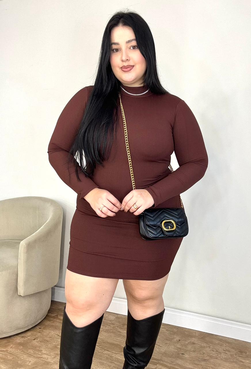 Vestido Manga Longa Canelado Térmico