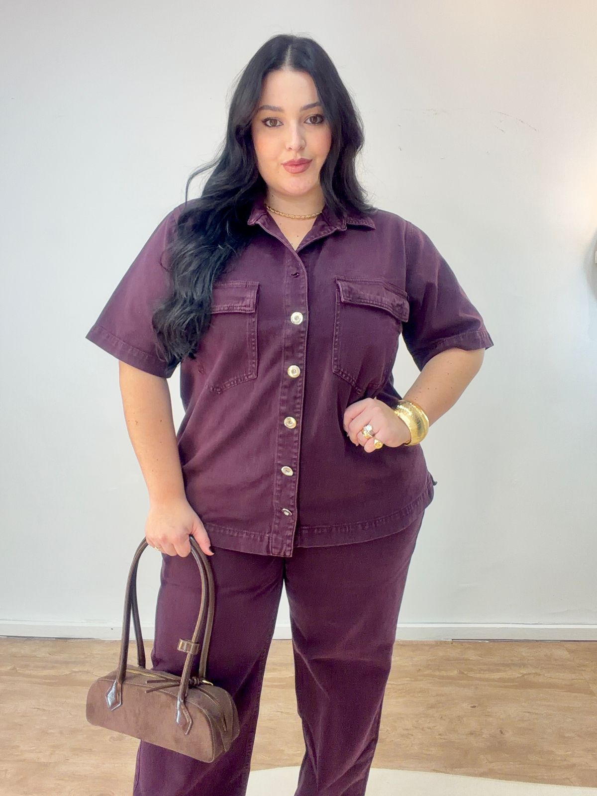 Camisa Jeans Hibiscos