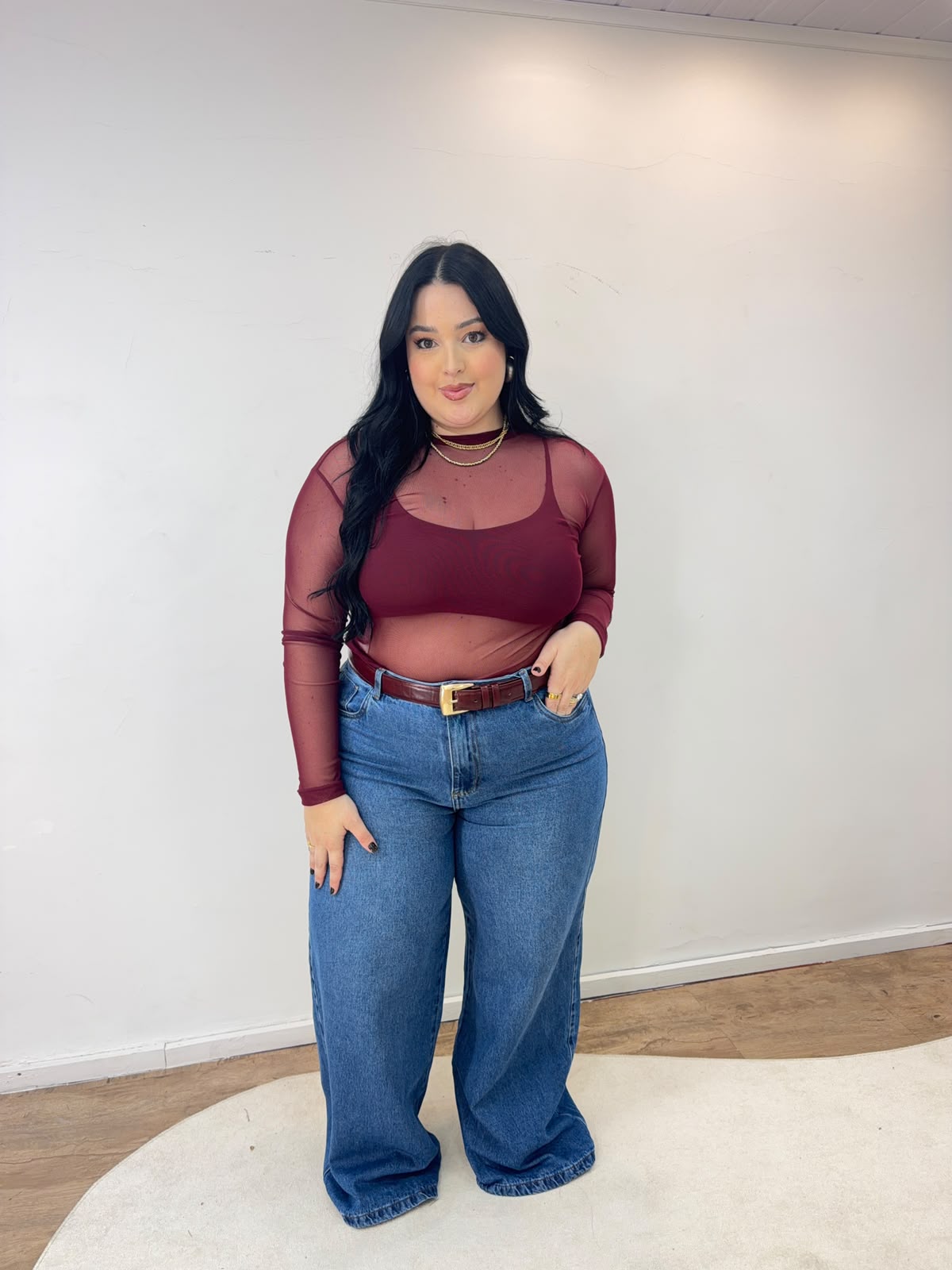 Blusa Tule Manga Longa