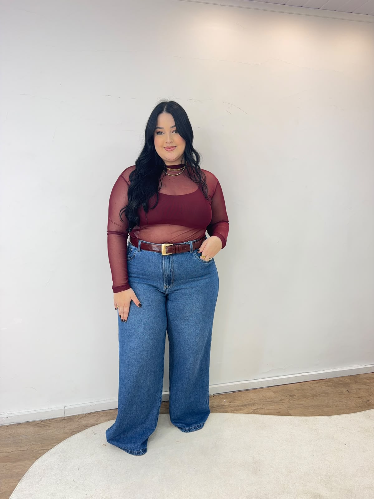 Blusa Tule Manga Longa