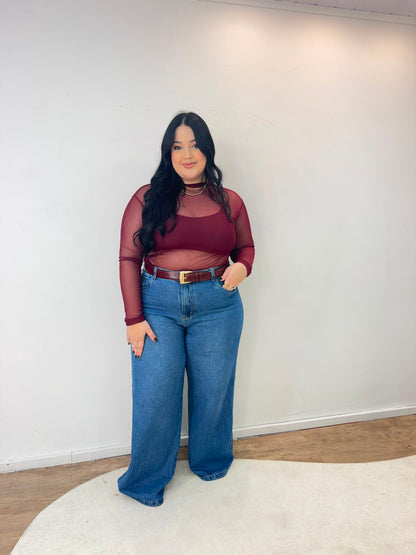 Blusa Tule Manga Longa