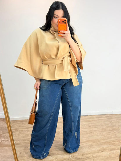 Poncho de Lã Batida Gola Alta