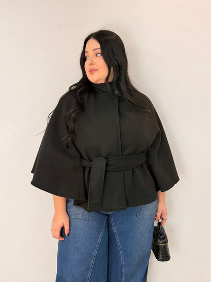 Poncho de Lã Batida Gola Alta