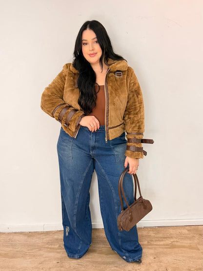 Calça Jeans Wide Leg Sujinha com Bolso Faca