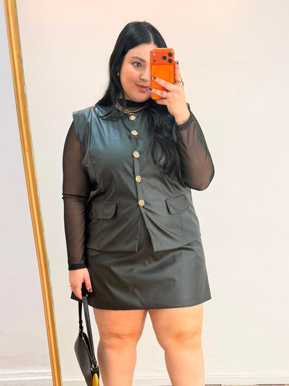 Conjunto Colete Alongado em Couro Alice