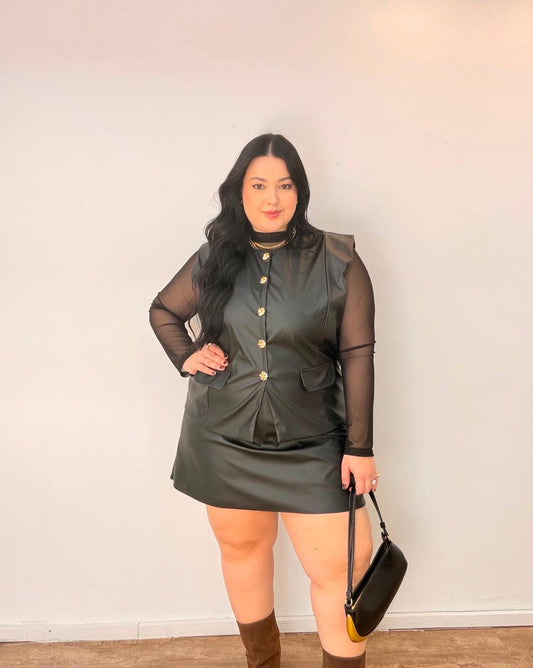 Conjunto Colete Alongado em Couro Alice