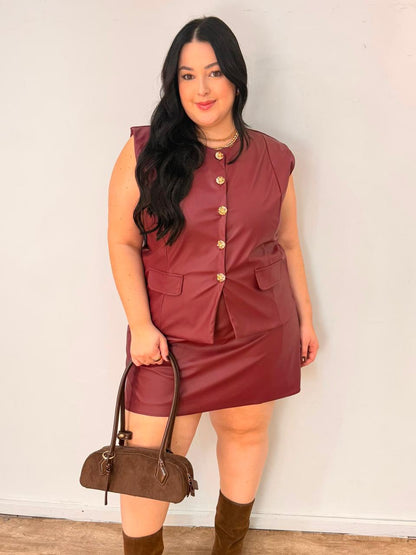 Conjunto Colete Alongado em Couro Alice