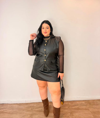 Conjunto Colete Alongado em Couro Alice