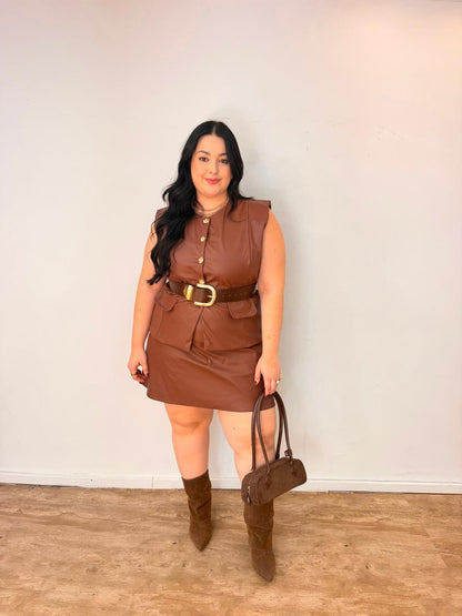 Conjunto Colete Alongado em Couro Alice