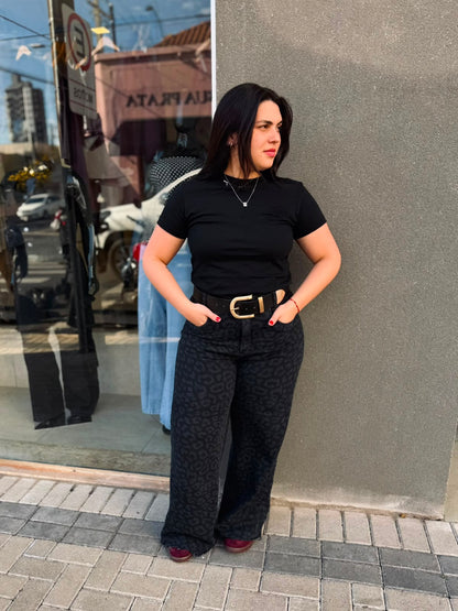 Wide Leg Jeans Onça Black - Pré Venda