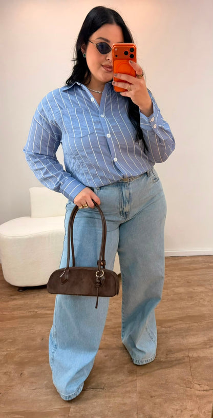 Camisa de Algodão Risca de Giz
