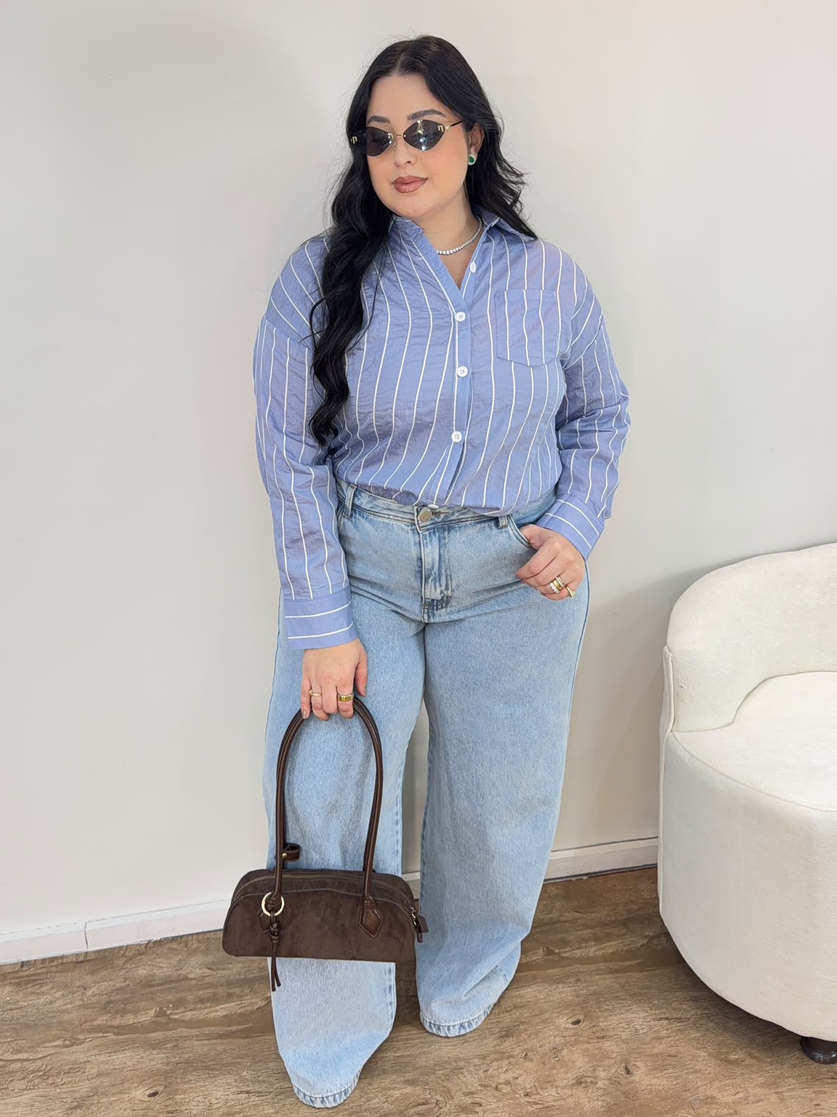 Camisa de Algodão Risca de Giz