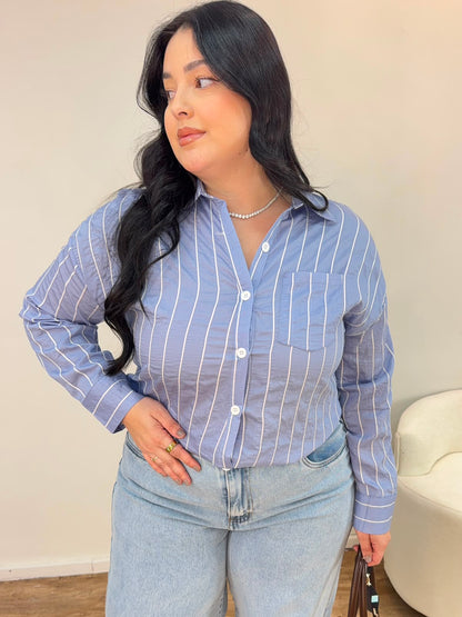 Camisa de Algodão Risca de Giz