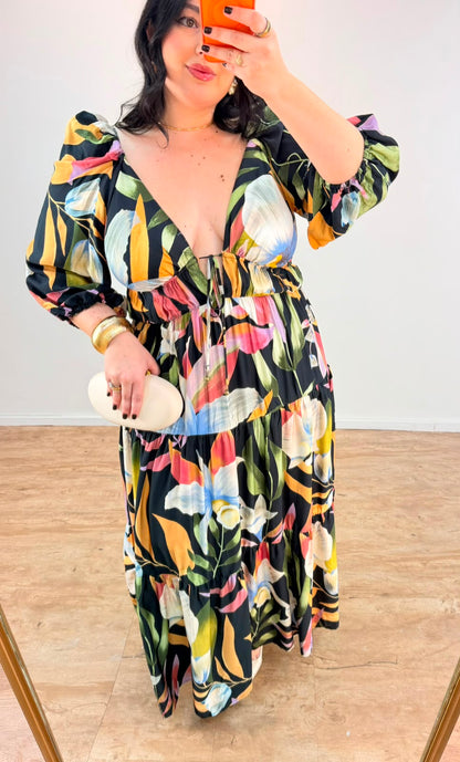 Vestido Mangas Estampado Vento De Flor Farm