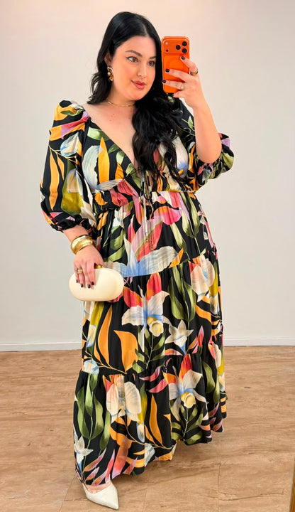 Vestido Mangas Estampado Vento De Flor Farm