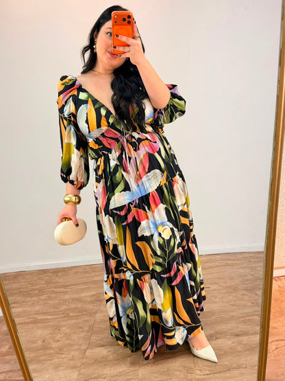 Vestido Mangas Estampado Vento De Flor Farm