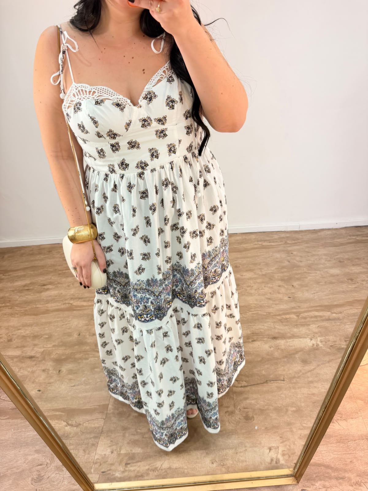 Vestido Longo Alças Estampado Rosa Rio Farm