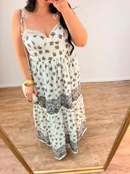 Vestido Longo Alças Estampado Rosa Rio Farm