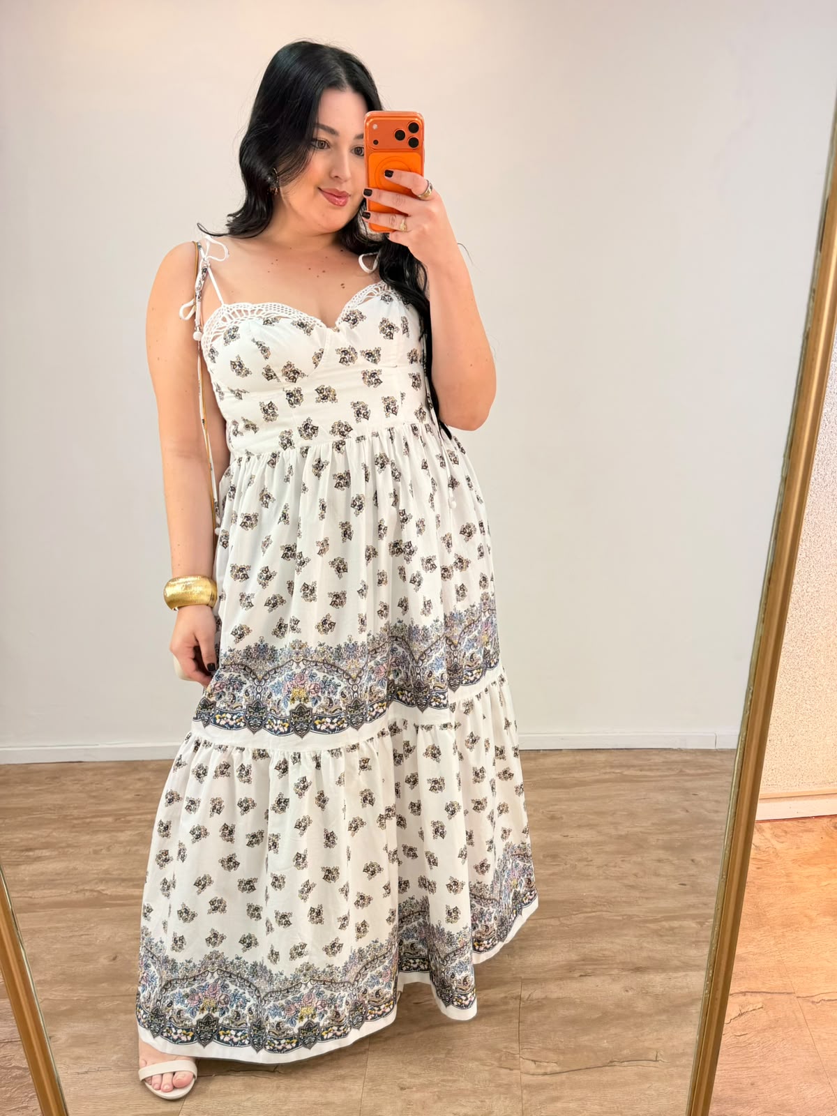 Vestido Longo Alças Estampado Rosa Rio Farm