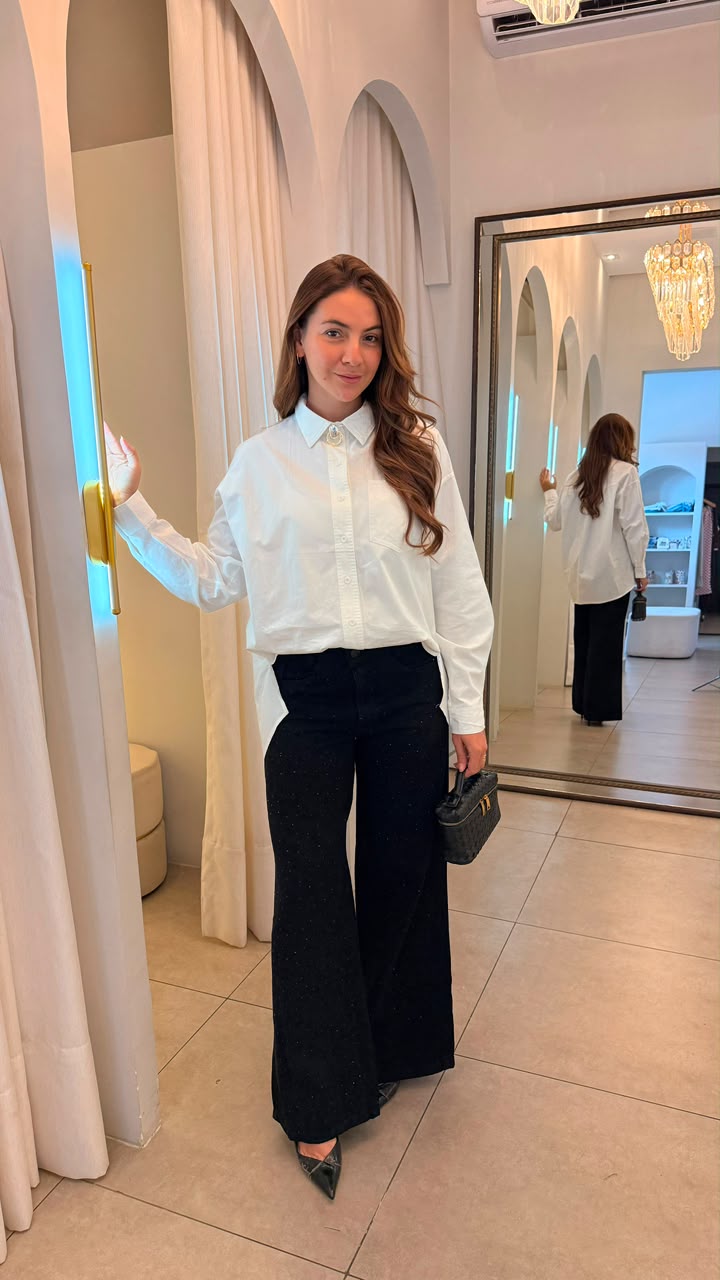 Calça Jeans Wide Leg Preta Brilho