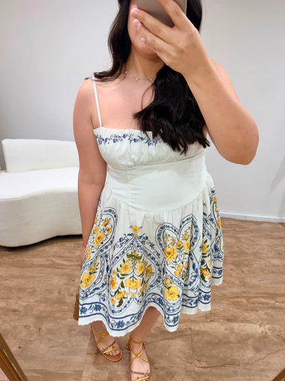 Vestido Curto Estampado Romance Boho Farm