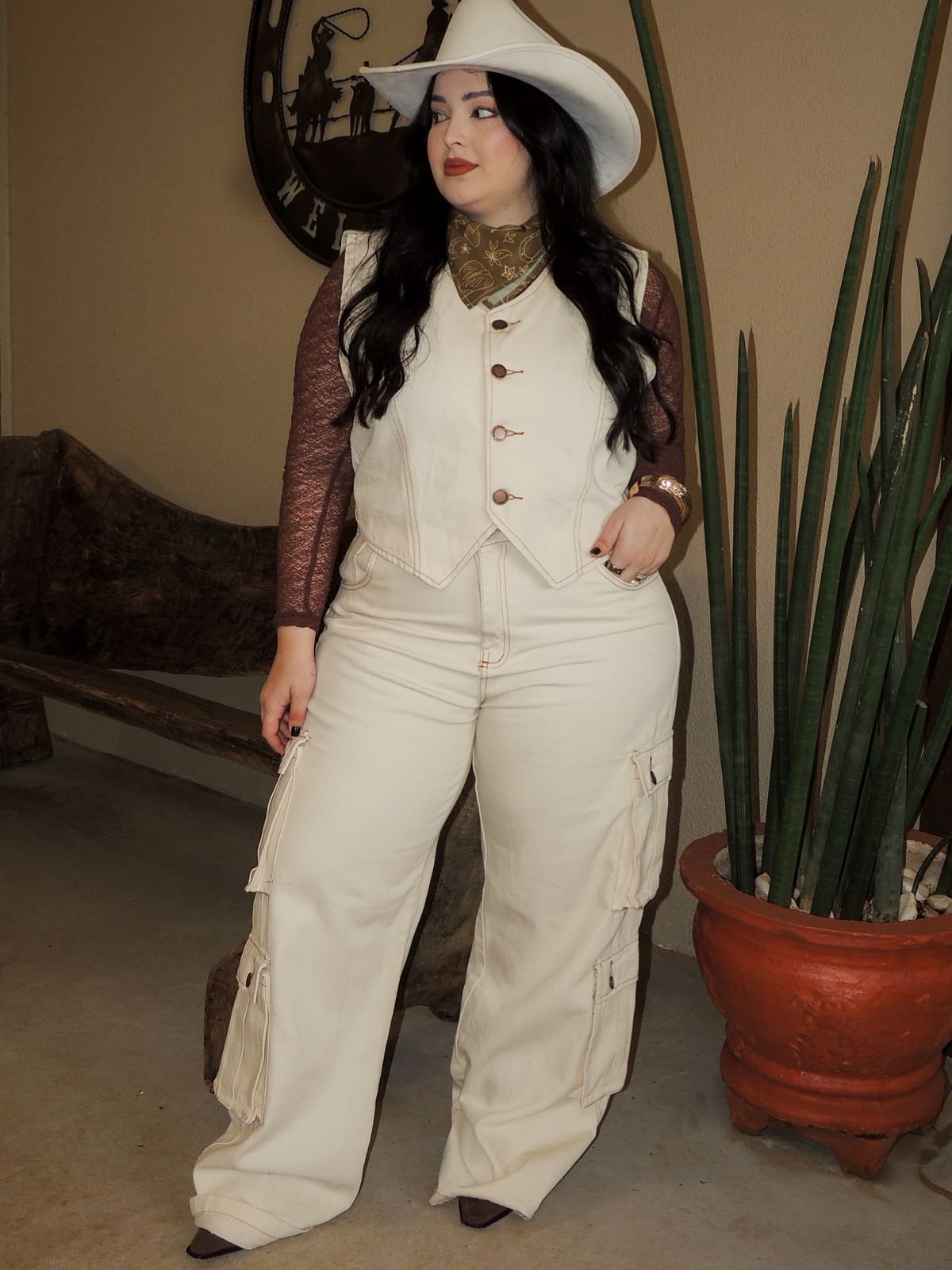 Conjunto Calça Cargo e Colete Jeans Off