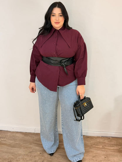 Calça Jeans Wide Leg com Brilho Clara