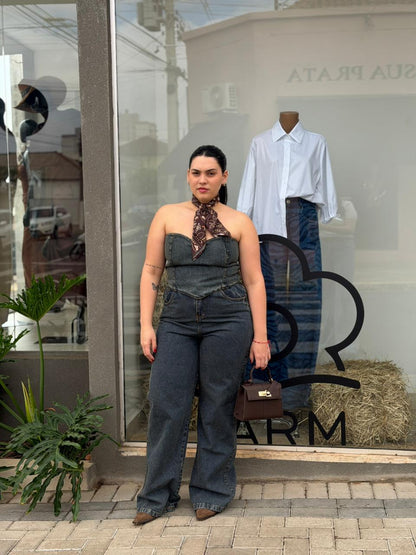Conjunto Jeans com Cropped Tomara que Caia