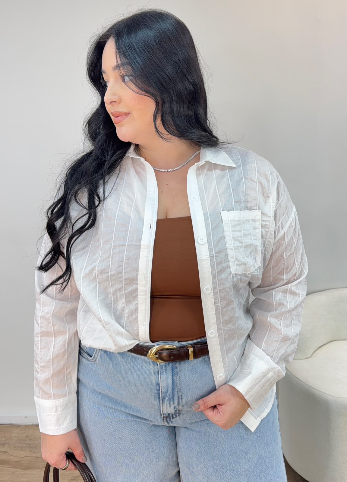 Camisa de Algodão Risca de Giz