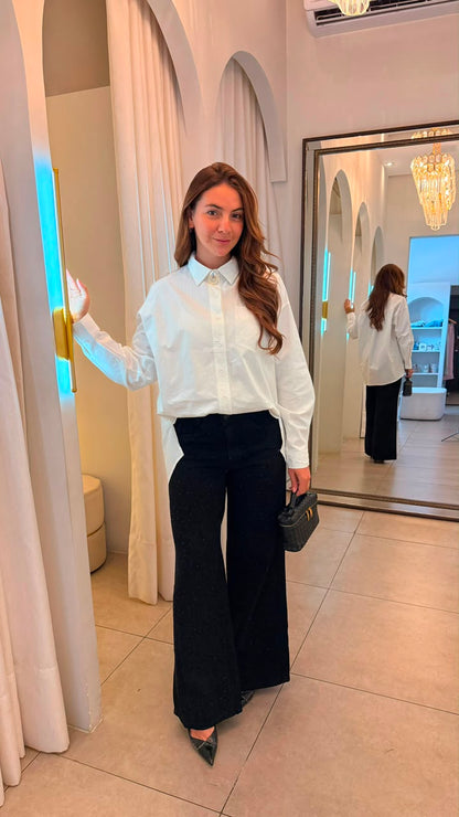Calça Jeans Wide Leg Preta Brilho