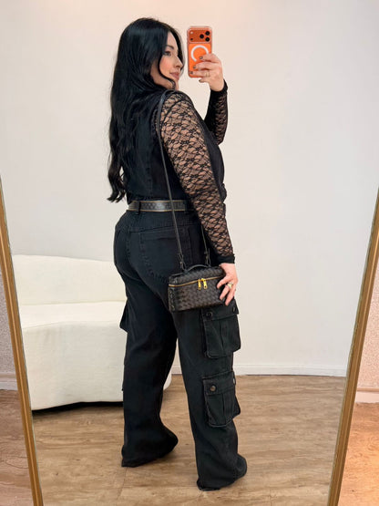 Conjunto Jeans Preto Cargo Utility