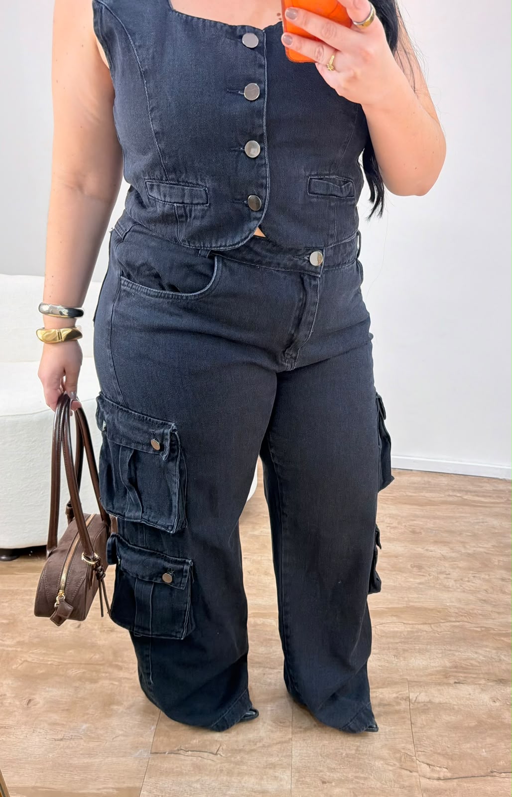 Conjunto Jeans Preto Cargo Utility